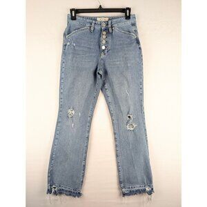 We‎ The Free Jeans Womens 26 Blue Dylan Cropped Button-Fly Distressed High-Rise